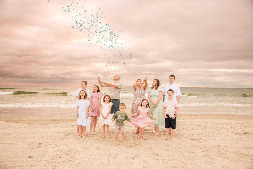 extended family sunrise gender reveal New Smyrna Beach